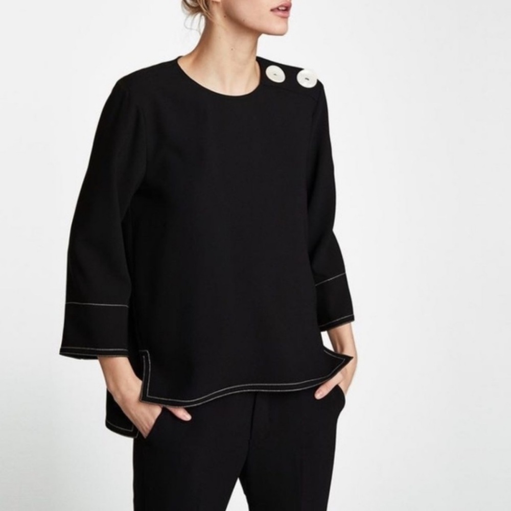 Zara oversized blouse with button accent